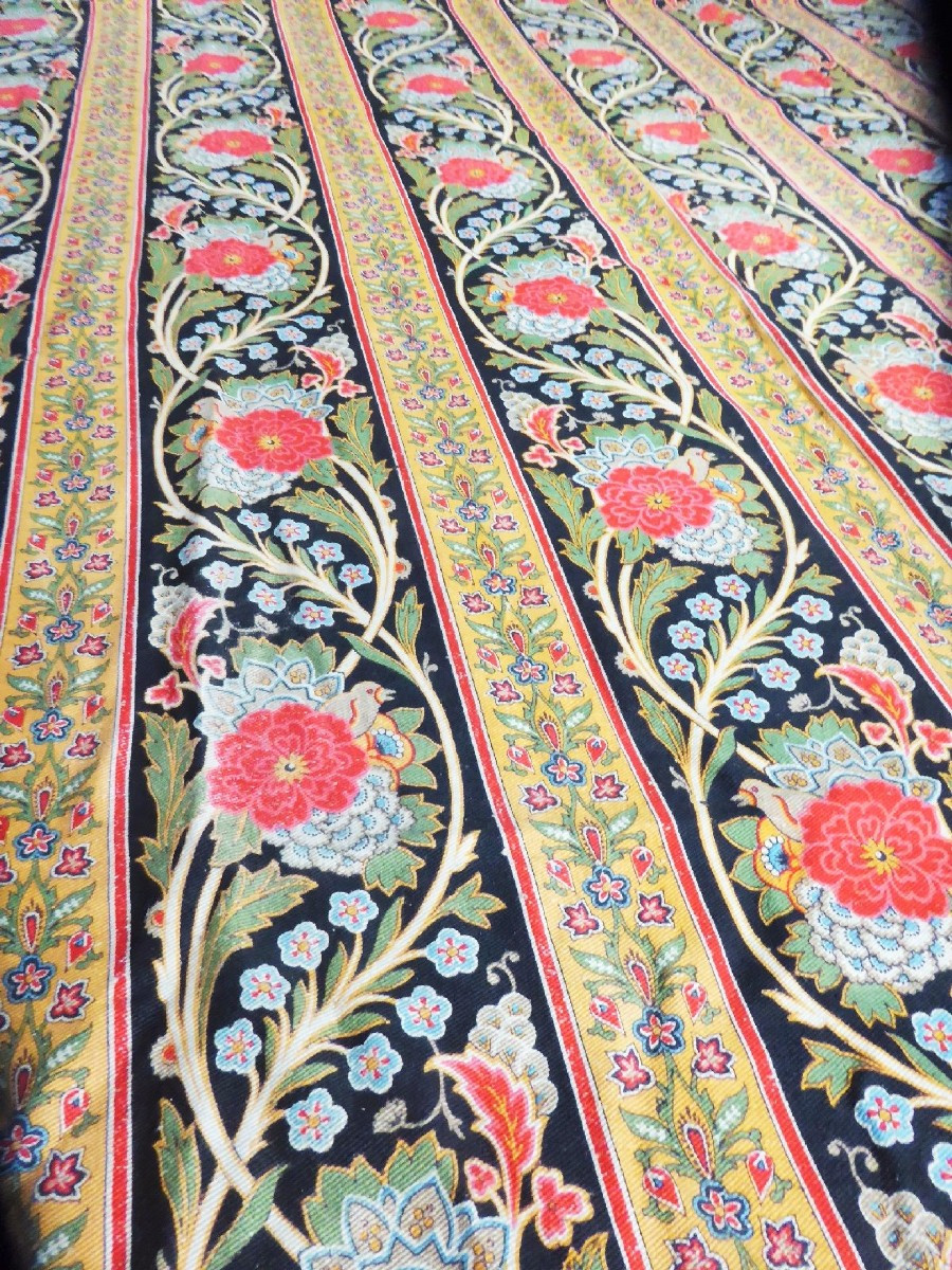 Pair Of Curtains In Silk Bourrette Printed In The Persian Style - France Circa 1860
