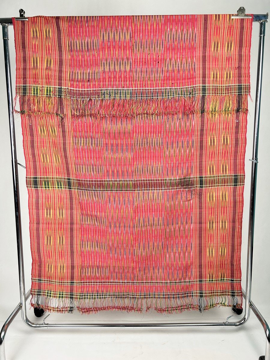 Large Ikat Silk Towel From Aleppo Or Damascus - Ottoman Empire 19th Century-photo-2