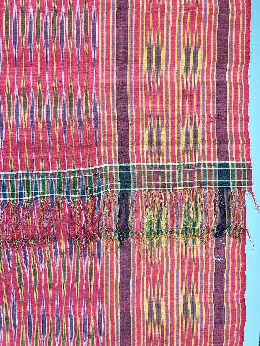 Large Ikat Silk Towel From Aleppo Or Damascus - Ottoman Empire 19th Century-photo-3