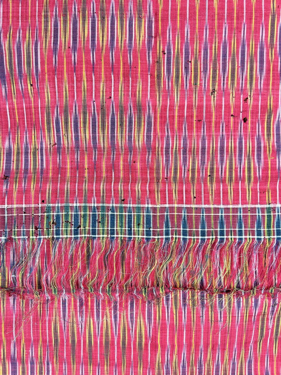 Large Ikat Silk Towel From Aleppo Or Damascus - Ottoman Empire 19th Century-photo-4