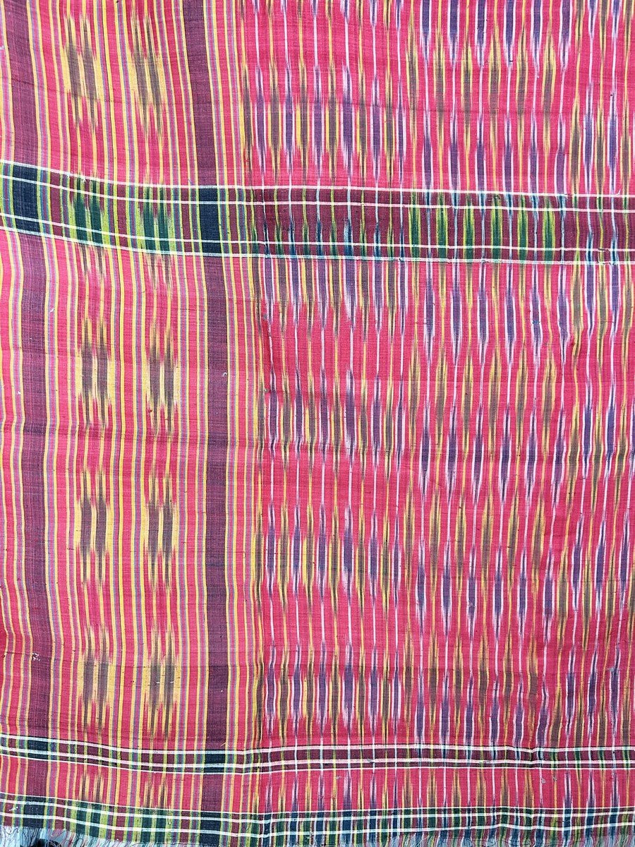 Large Ikat Silk Towel From Aleppo Or Damascus - Ottoman Empire 19th Century-photo-1