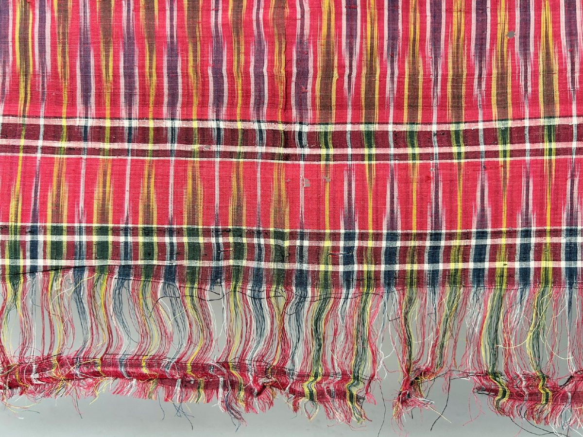Large Ikat Silk Towel From Aleppo Or Damascus - Ottoman Empire 19th Century-photo-2