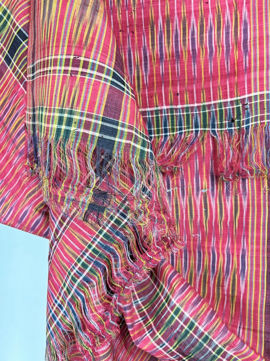 Large Ikat Silk Towel From Aleppo Or Damascus - Ottoman Empire 19th Century-photo-4