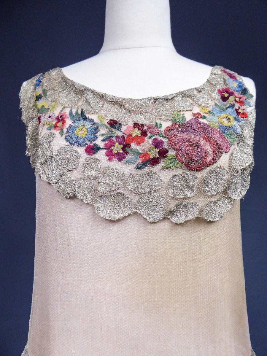 Art Deco Dress In Embroidered Appliqué Tulle And Chiffon Circa 1920/1925-photo-1
