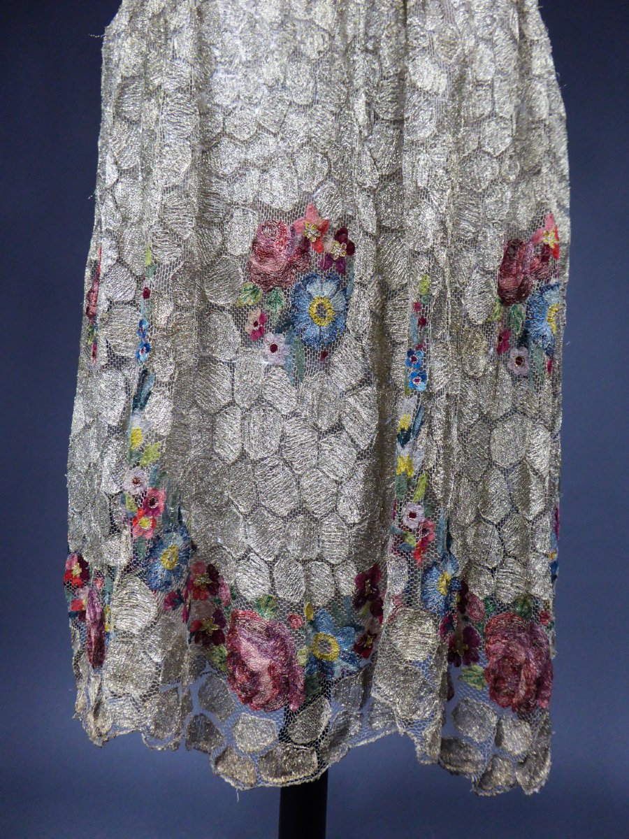 Art Deco Dress In Embroidered Appliqué Tulle And Chiffon Circa 1920/1925-photo-2