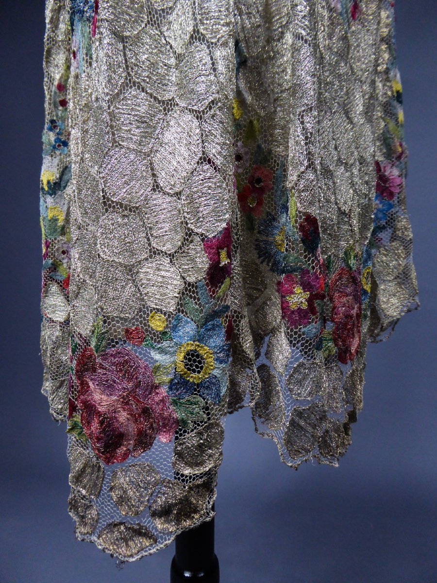 Art Deco Dress In Embroidered Appliqué Tulle And Chiffon Circa 1920/1925-photo-7