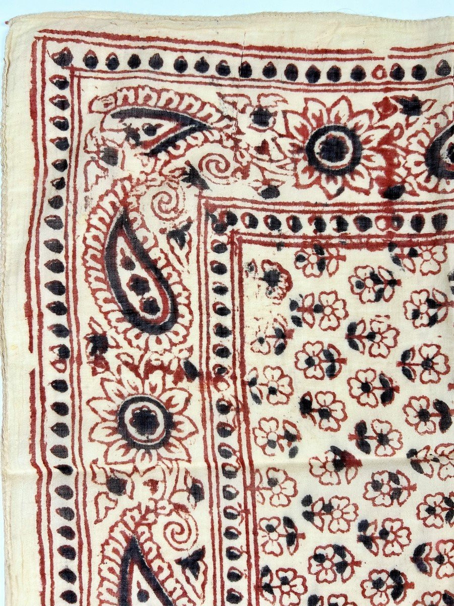 Sanganer Kerchief, Woodblock Printed - India, Circa 1900-photo-2