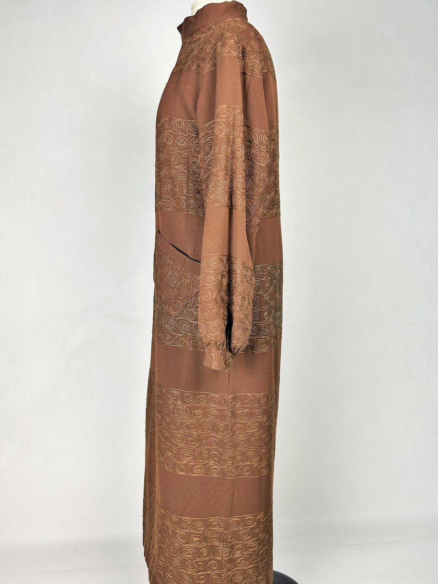 Manteau en crêpe de laine brodé au Cornely, doublure imprimé de l'Atelier Martine - France 1920-photo-4