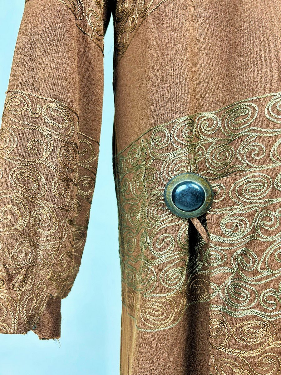 Manteau en crêpe de laine brodé au Cornely, doublure imprimé de l'Atelier Martine - France 1920-photo-3