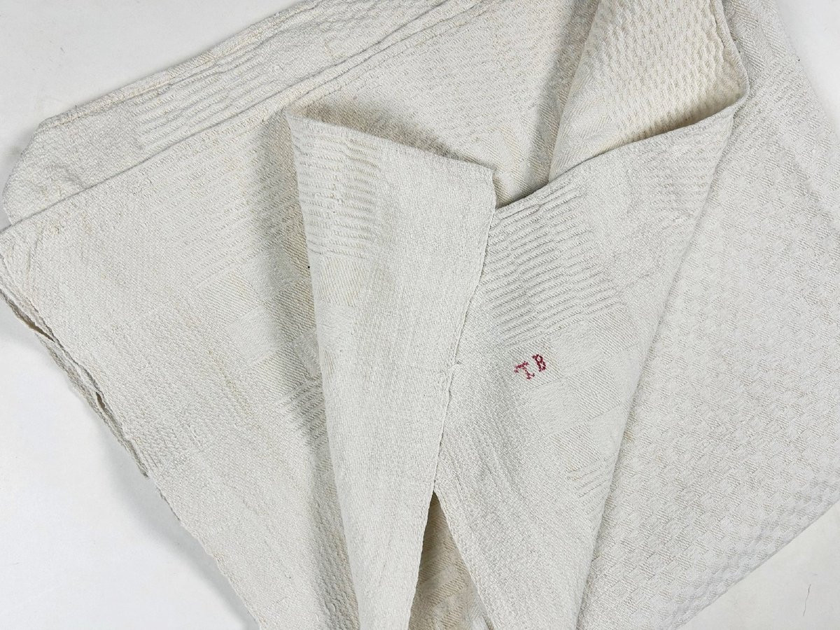 Rustic Basin Tablecloth, Marked Tb - France, Late 18th Or Early 19th Century-photo-2