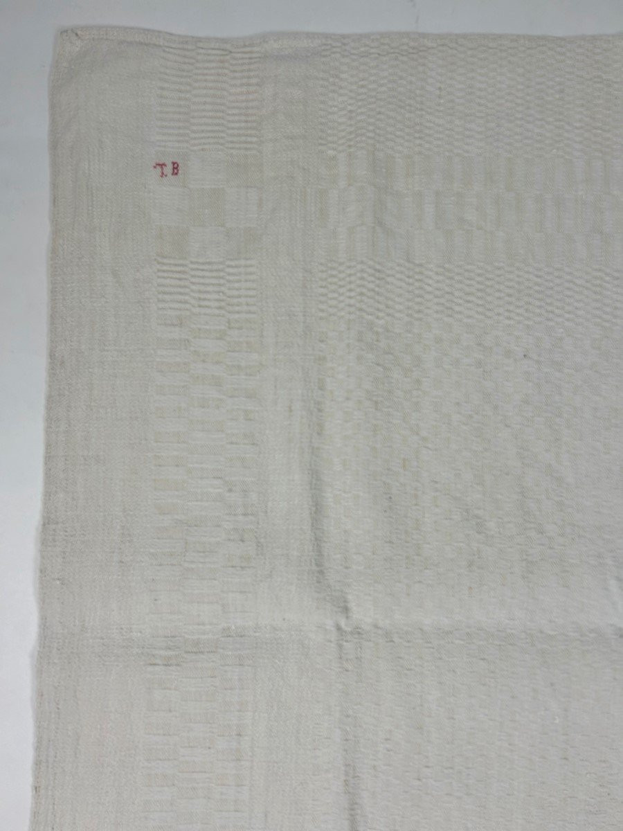 Rustic Basin Tablecloth, Marked Tb - France, Late 18th Or Early 19th Century-photo-2