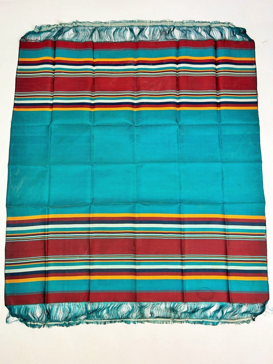 A Striped Silk Futah Shawl From Tunis, Circa 1960-photo-2