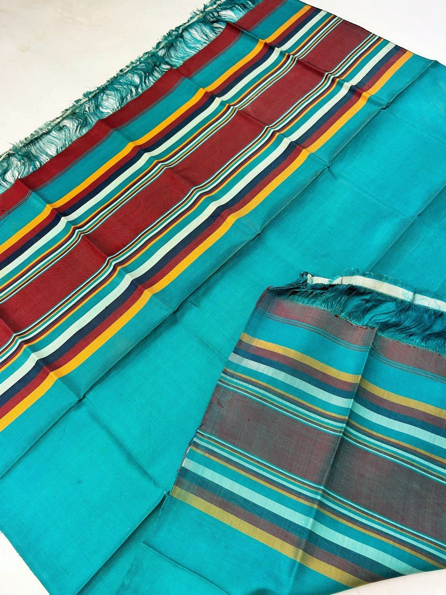 A Striped Silk Futah Shawl From Tunis, Circa 1960-photo-6