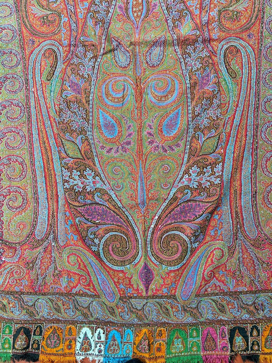 Espoliné Indian Kashmir Shawl With Fuchsia Reserve - France Circa 1860-photo-3