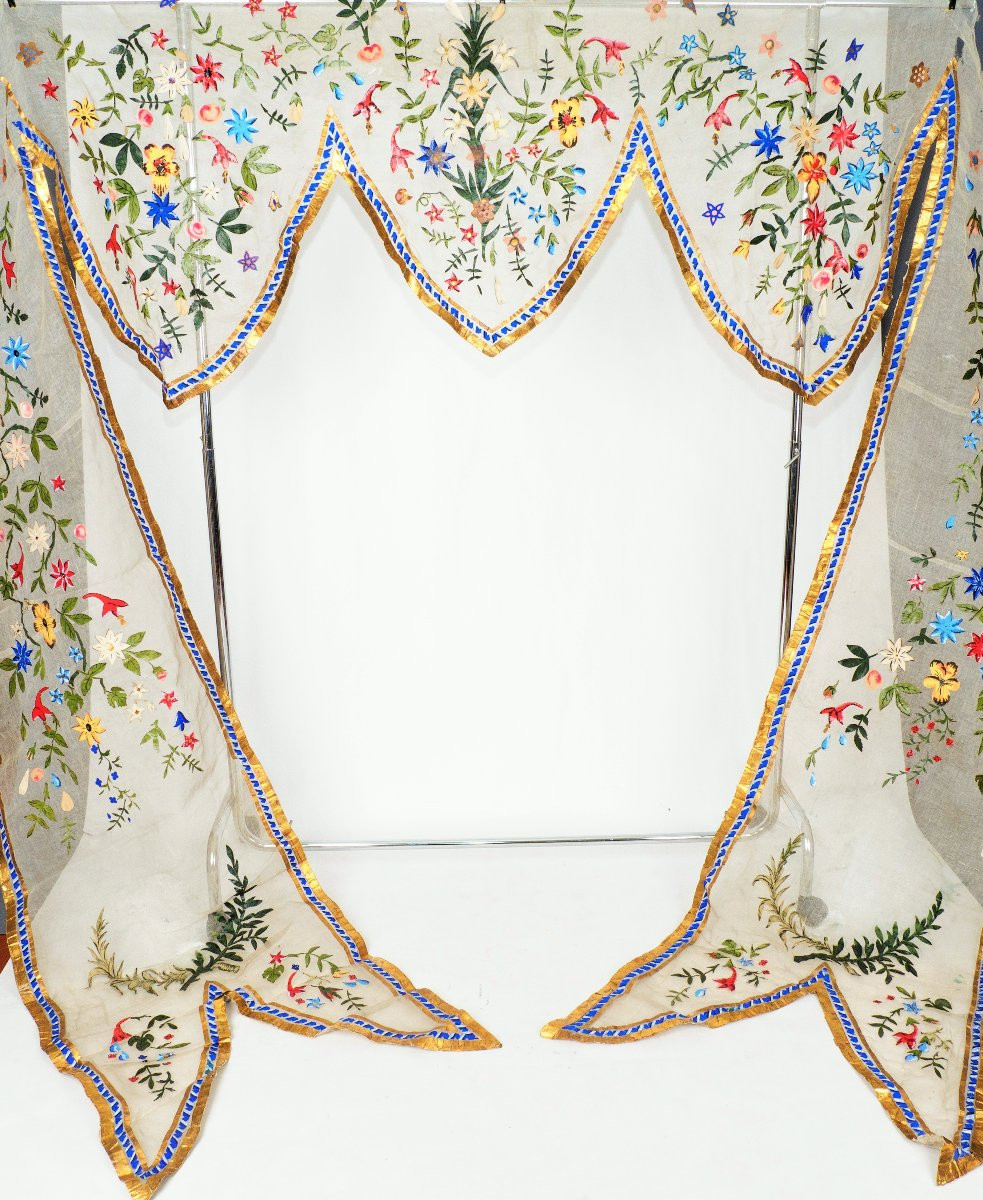 un prototype de rideau  en toile à beurre collée de papier gouaché - France début XXe siècle-photo-2