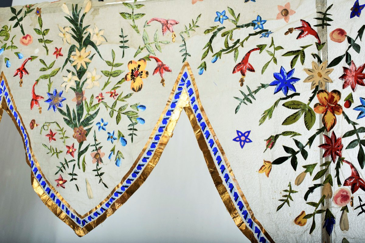 un prototype de rideau  en toile à beurre collée de papier gouaché - France début XXe siècle-photo-3