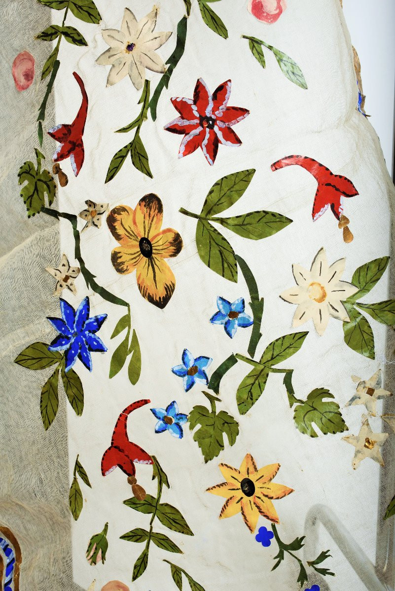 un prototype de rideau  en toile à beurre collée de papier gouaché - France début XXe siècle-photo-4