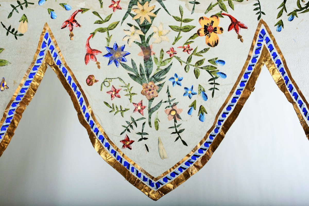 un prototype de rideau  en toile à beurre collée de papier gouaché - France début XXe siècle-photo-1