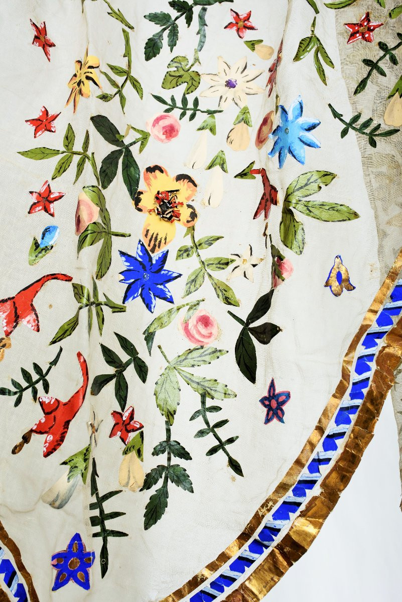 un prototype de rideau  en toile à beurre collée de papier gouaché - France début XXe siècle-photo-3