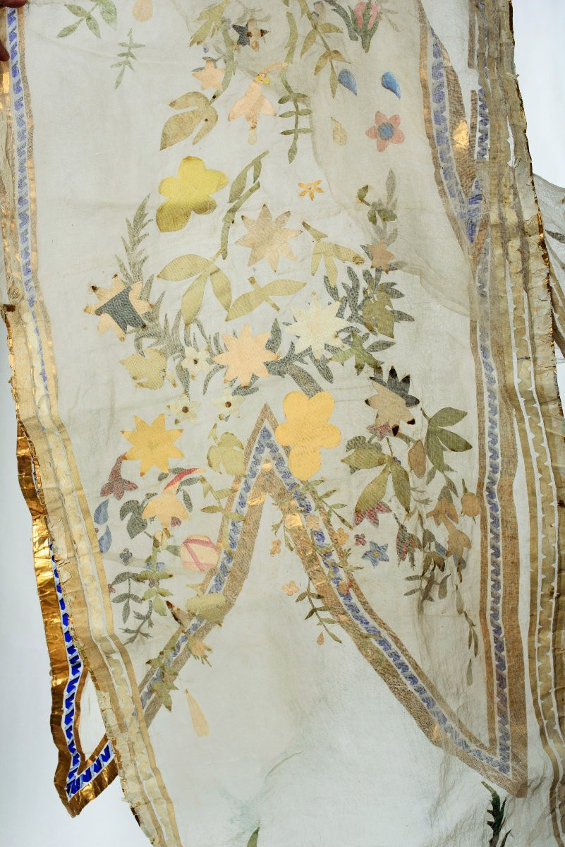 un prototype de rideau  en toile à beurre collée de papier gouaché - France début XXe siècle-photo-6