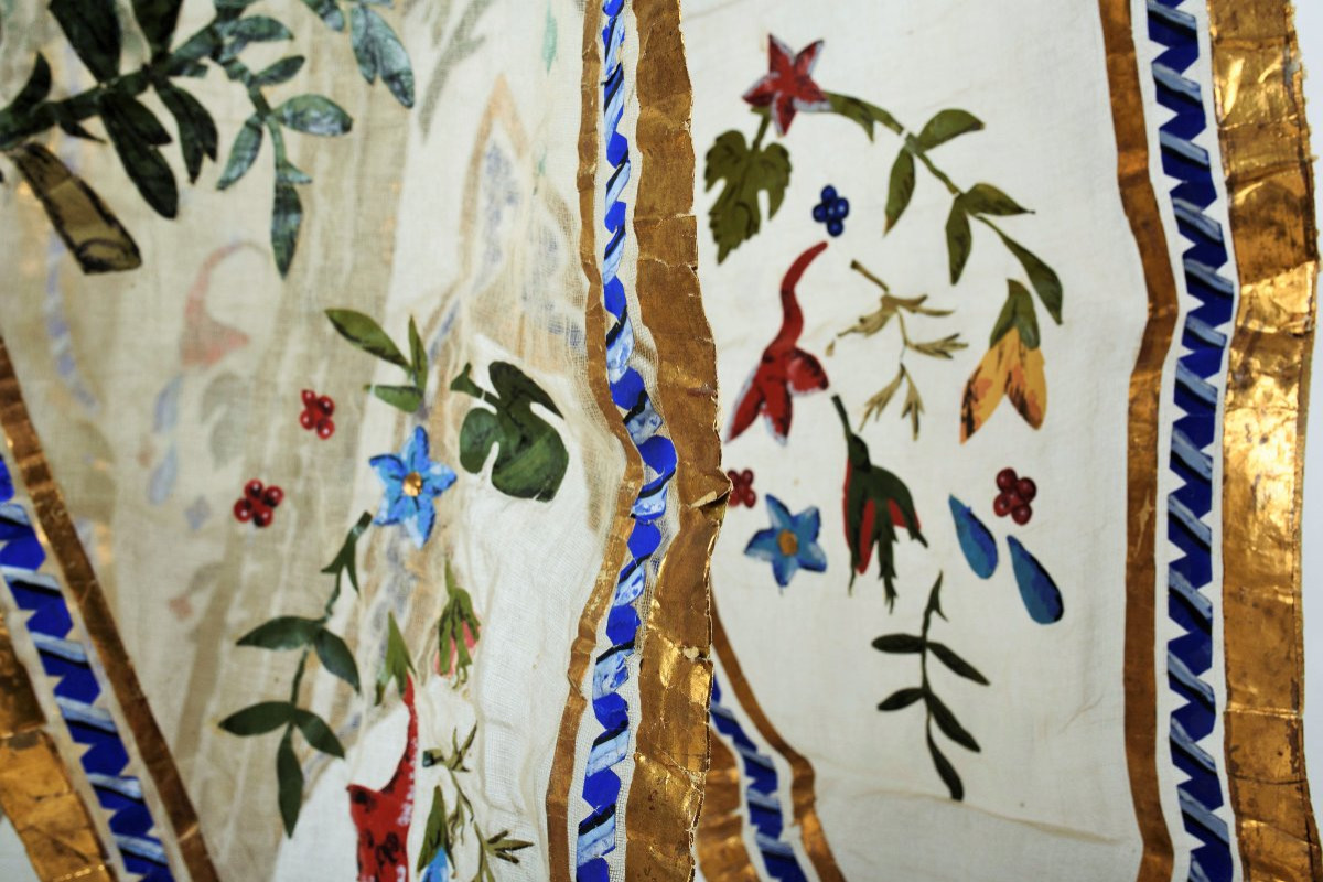 un prototype de rideau  en toile à beurre collée de papier gouaché - France début XXe siècle-photo-7