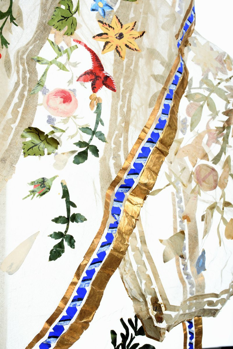 un prototype de rideau  en toile à beurre collée de papier gouaché - France début XXe siècle-photo-8