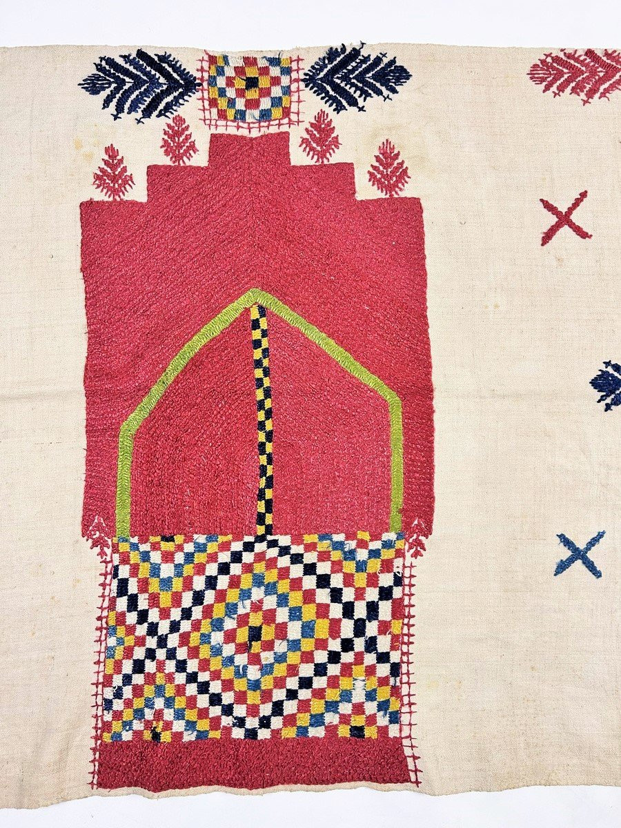Chefchaouen, un panneau en broderie de soie sur lin - Maroc Circa 1880 -1930-photo-3