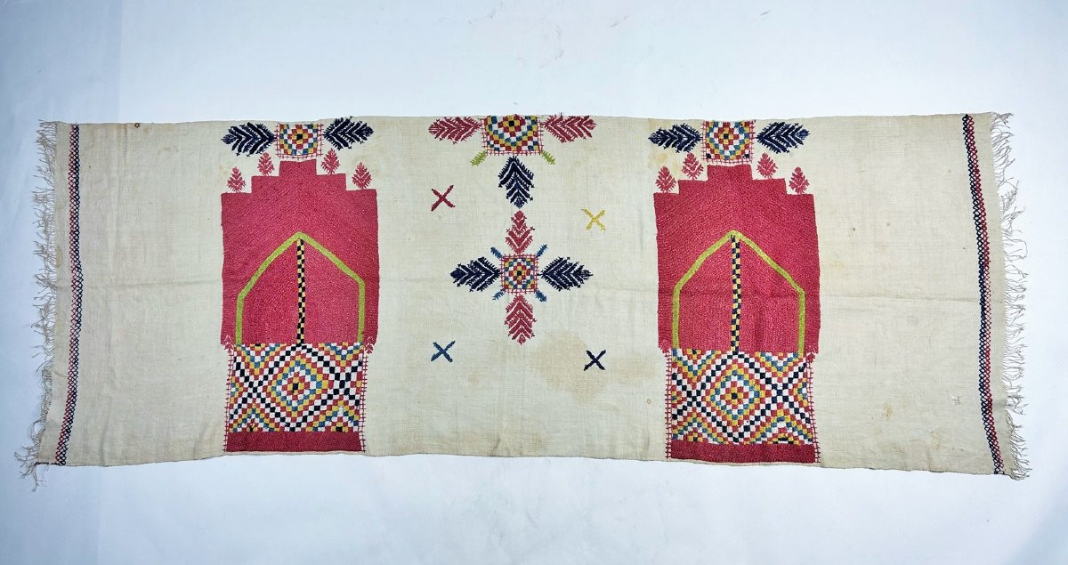 Chefchaouen, un panneau en broderie de soie sur lin - Maroc Circa 1880 -1930-photo-4