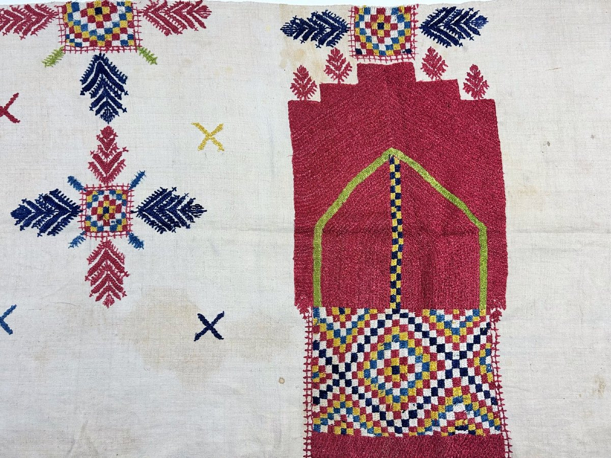 Chefchaouen, un panneau en broderie de soie sur lin - Maroc Circa 1880 -1930-photo-3
