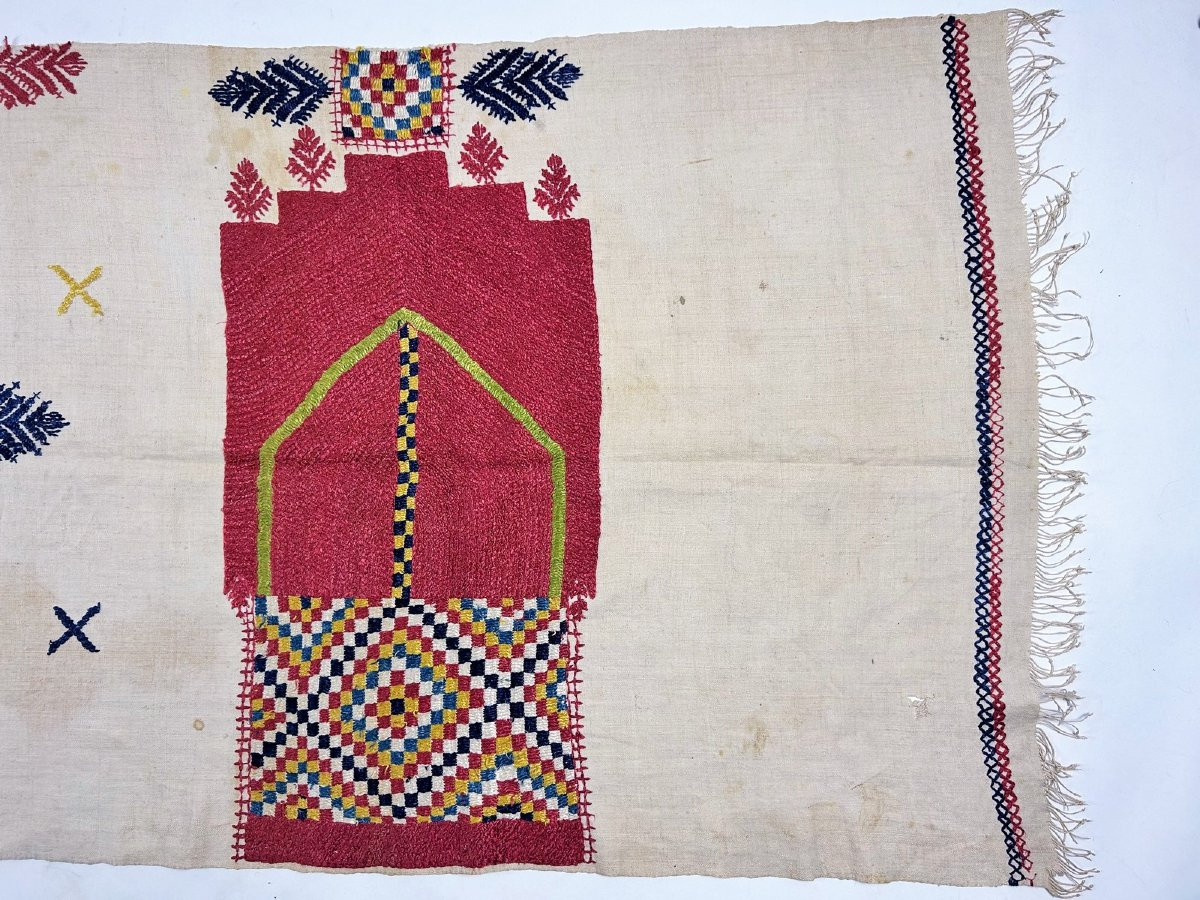 Chefchaouen, un panneau en broderie de soie sur lin - Maroc Circa 1880 -1930-photo-4