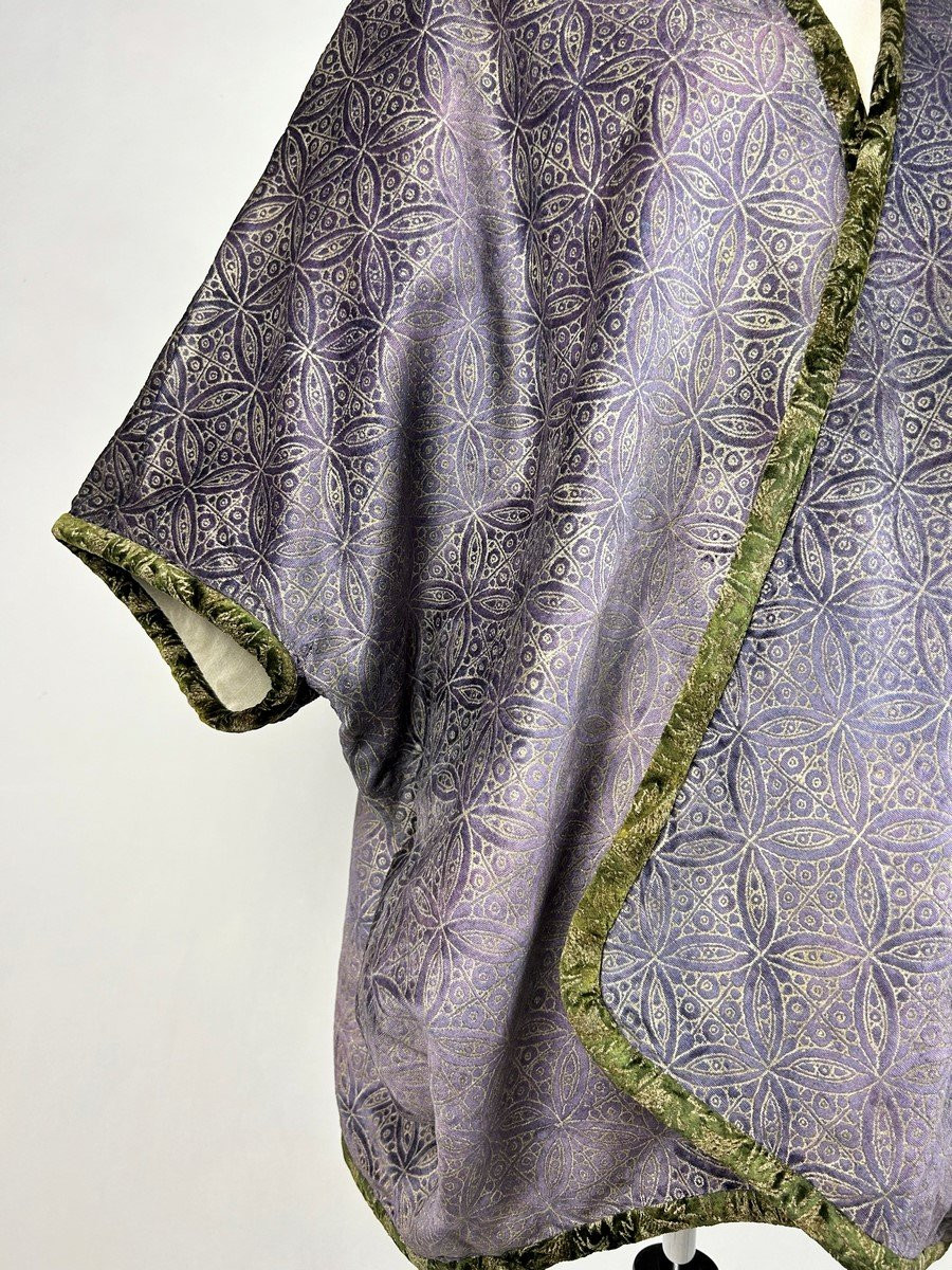Kaftan ou veste en velours imprimé argent de Mariano Fortuny - Venise Italie Circa 1920-1930-photo-5