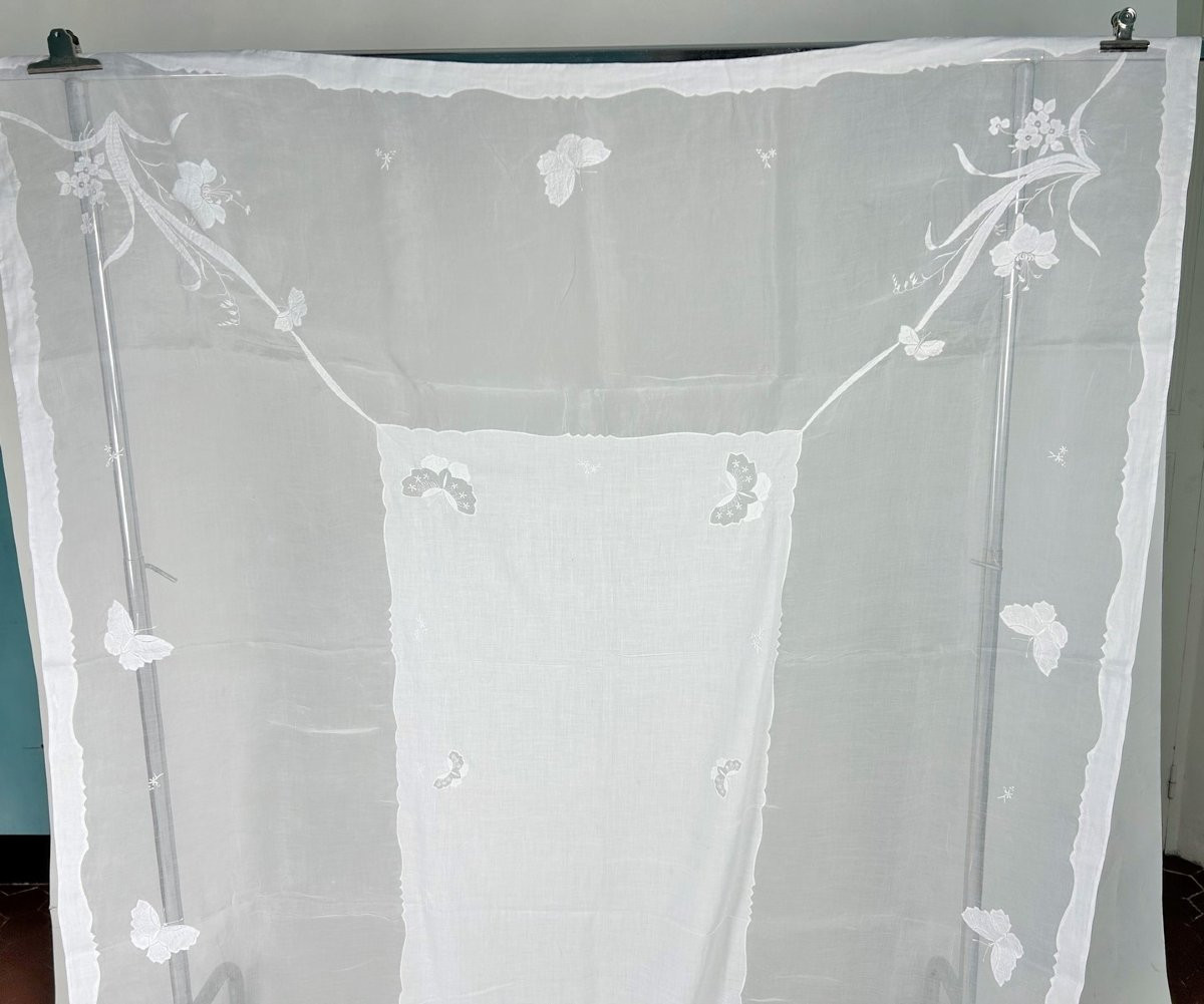 Prestigious Embroidered Organdy Tablecloth From Maison Louis Rouff - Paris, First Half Of The 20th Century -photo-1