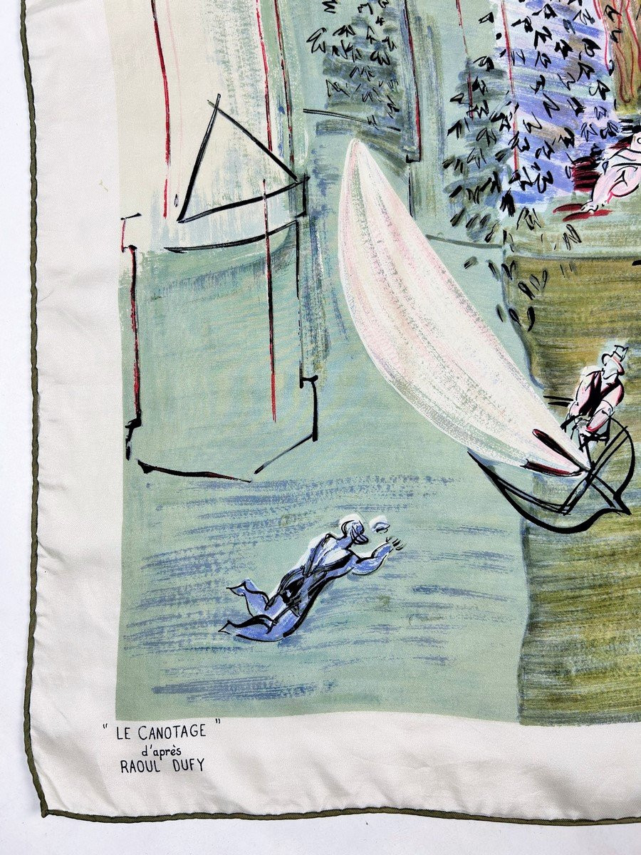 Raoul Dufy Silk Twill Scarf After "le Canotage" 1935 - France Circa 1950-1960-photo-2