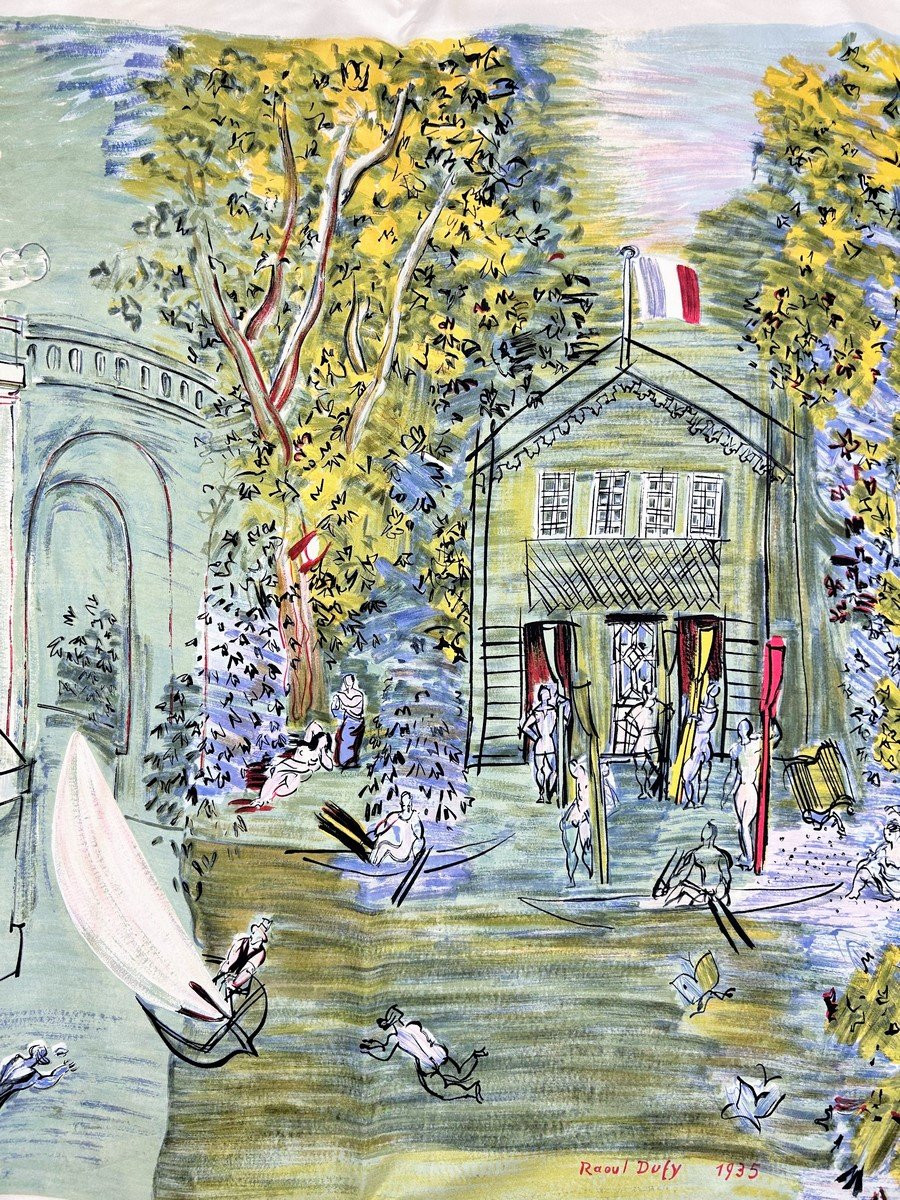Raoul Dufy Silk Twill Scarf After "le Canotage" 1935 - France Circa 1950-1960-photo-4