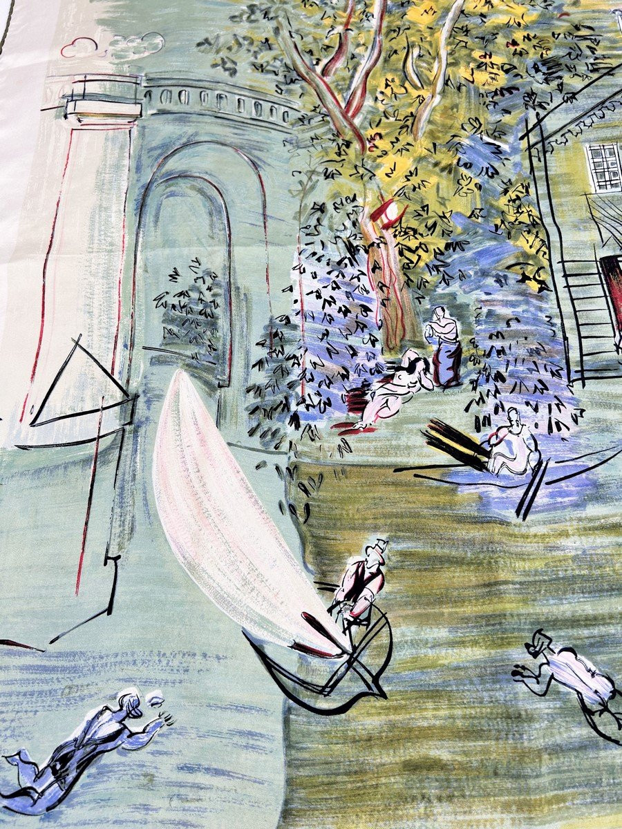 Raoul Dufy Silk Twill Scarf After "le Canotage" 1935 - France Circa 1950-1960-photo-1
