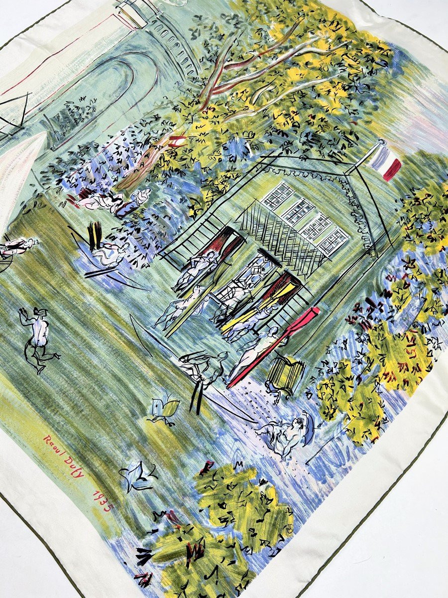 Raoul Dufy Silk Twill Scarf After "le Canotage" 1935 - France Circa 1950-1960-photo-3