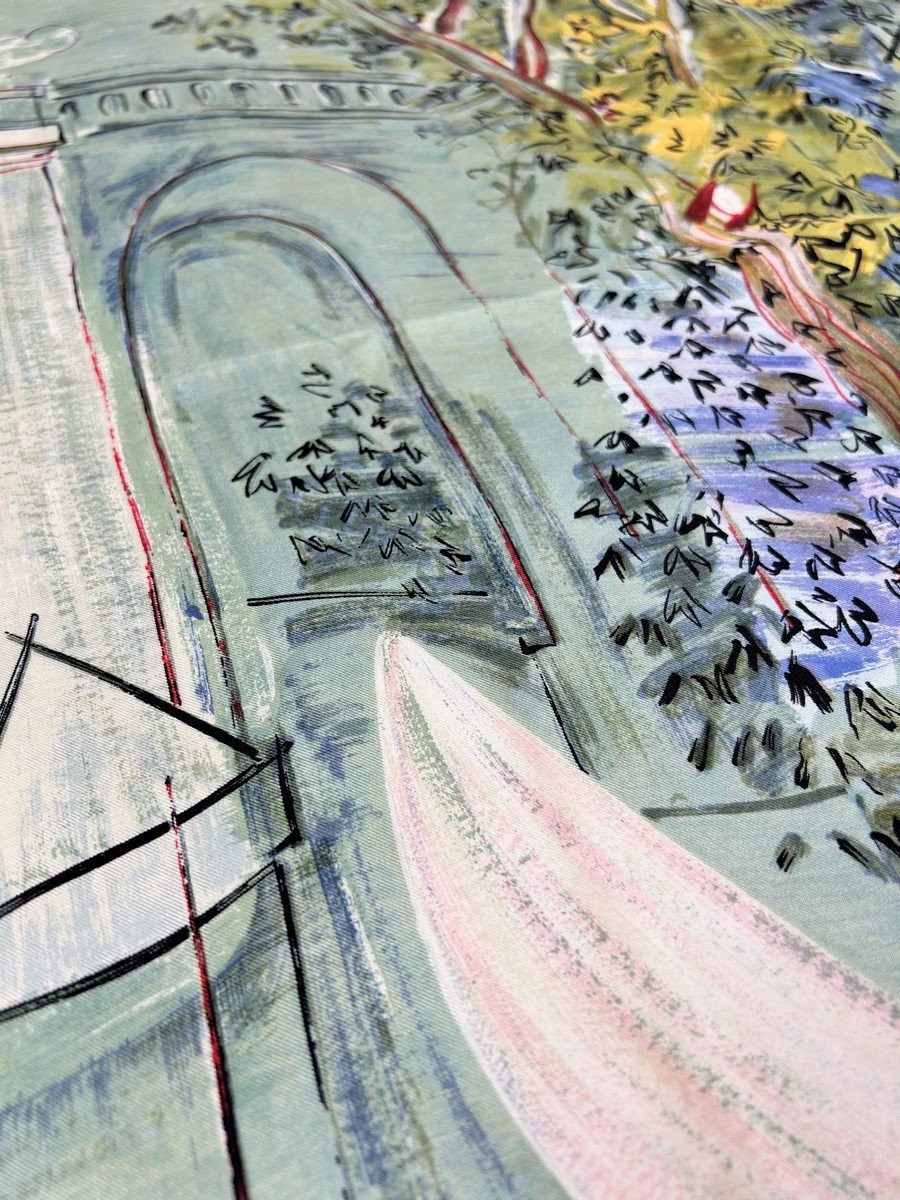 Raoul Dufy Silk Twill Scarf After "le Canotage" 1935 - France Circa 1950-1960-photo-5