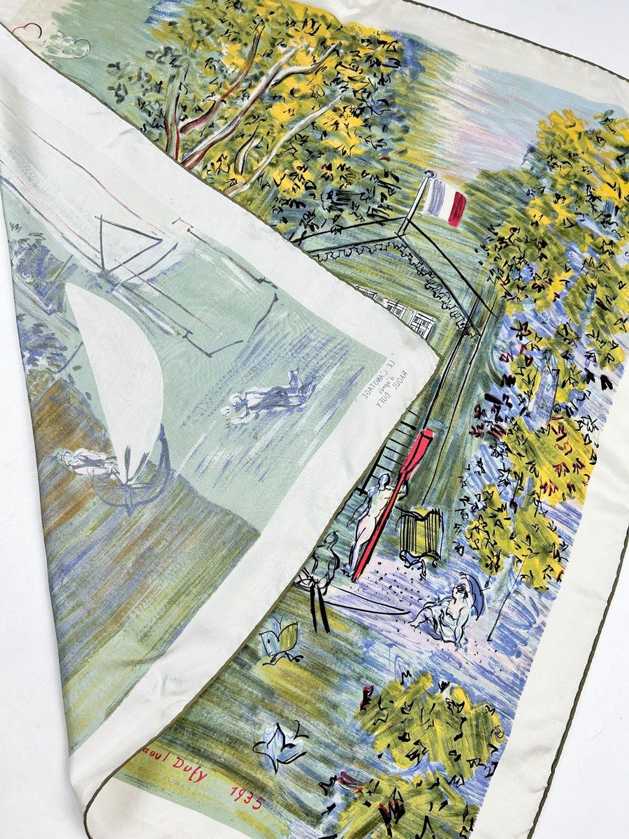 Raoul Dufy Silk Twill Scarf After "le Canotage" 1935 - France Circa 1950-1960-photo-8
