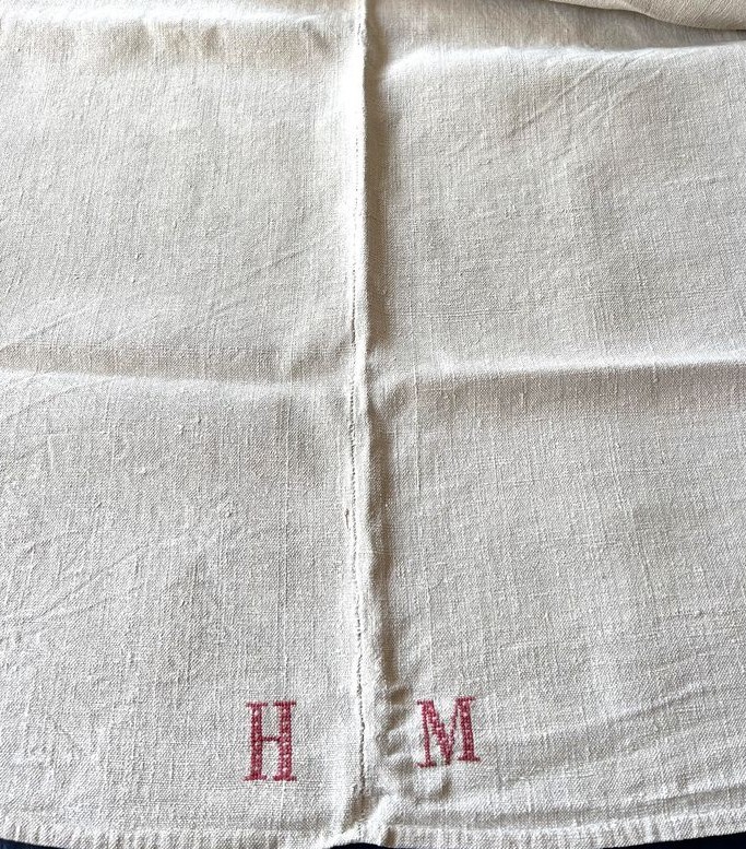 A Siamese Cloth Monogrammed Hm - French Countryside, 19th Century