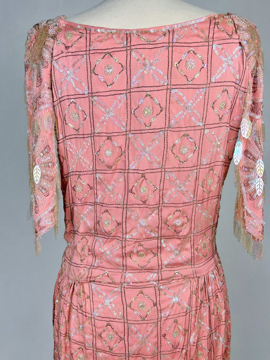 Ball Gown In Pink Silk Rep Embroidered With Iridescent Sequins - Rolf & Cie - Paris Circa 1920-1925-photo-5