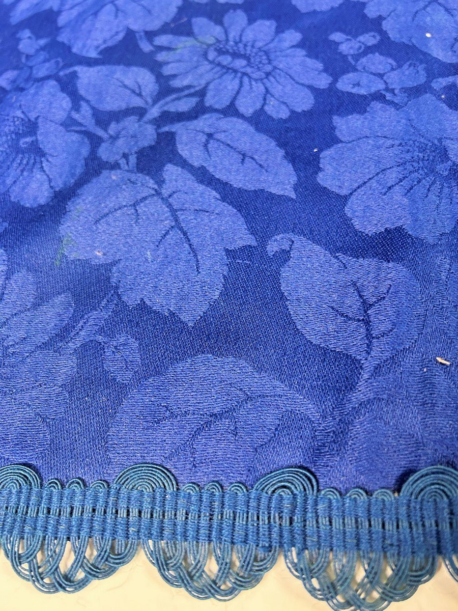 Pair Of Imperial Damask Wool Curtains, Raymond Blue - France, Circa 1860-photo-5