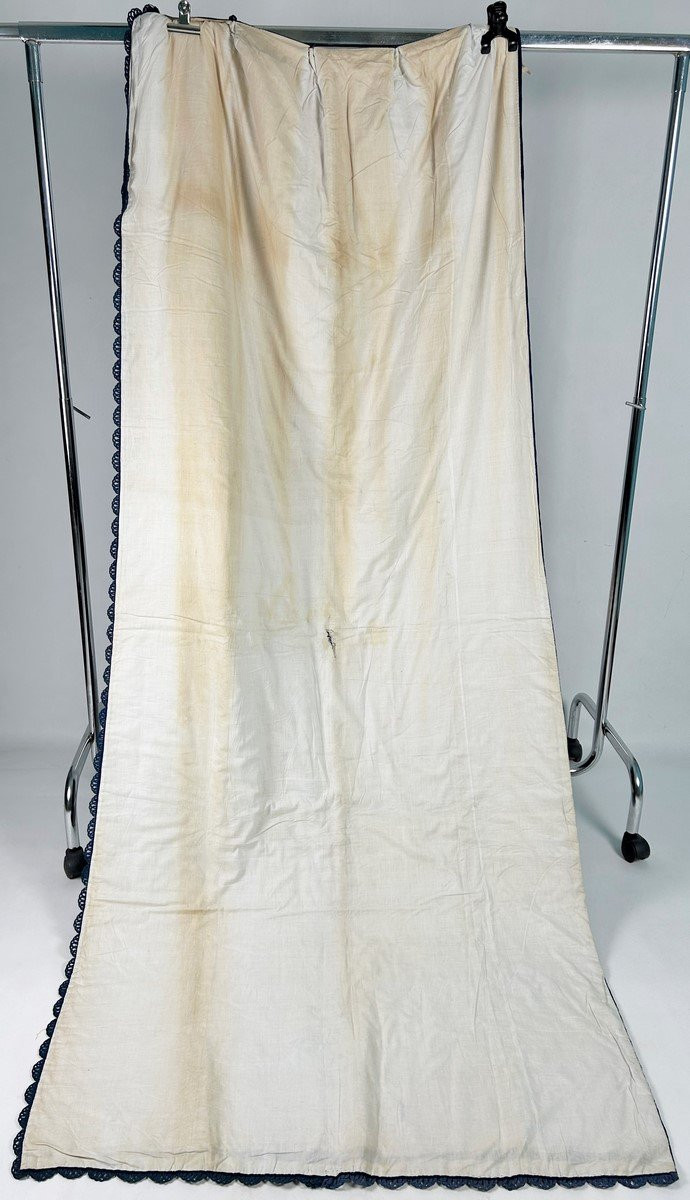 Pair Of Imperial Damask Wool Curtains, Raymond Blue - France, Circa 1860-photo-7