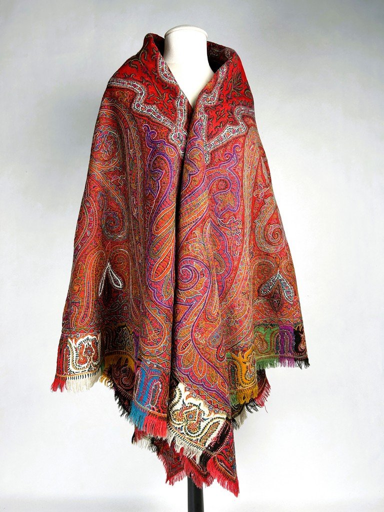 Embroidered Kashmiri Wool Shawl From India - India For Export To France, Circa 1880-photo-3