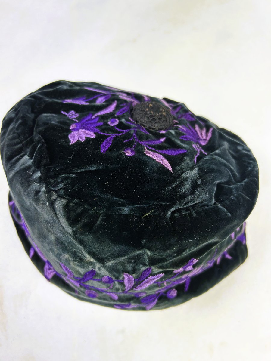 Embroidered Velvet Smoking Cap, Branded In Algiers, Circa 1900-photo-4