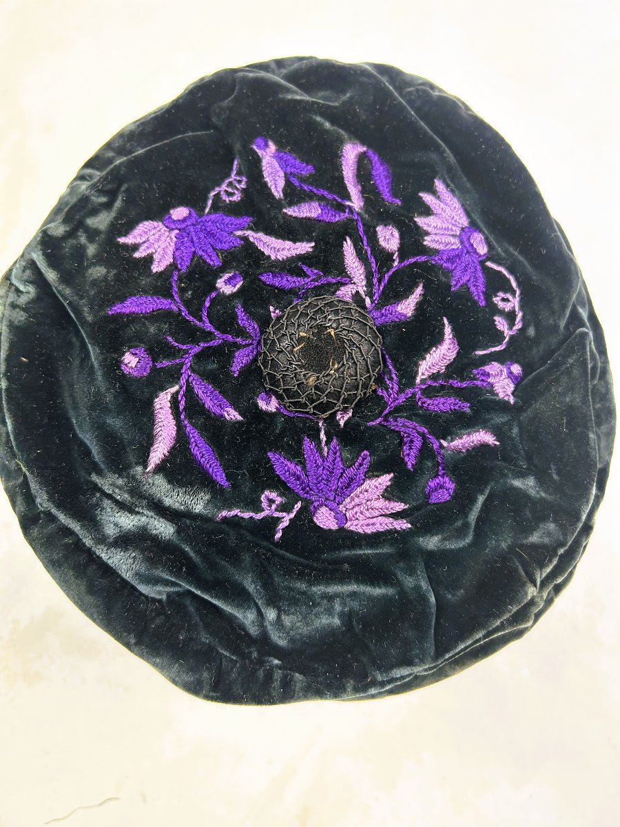 Embroidered Velvet Smoking Cap, Branded In Algiers, Circa 1900-photo-1