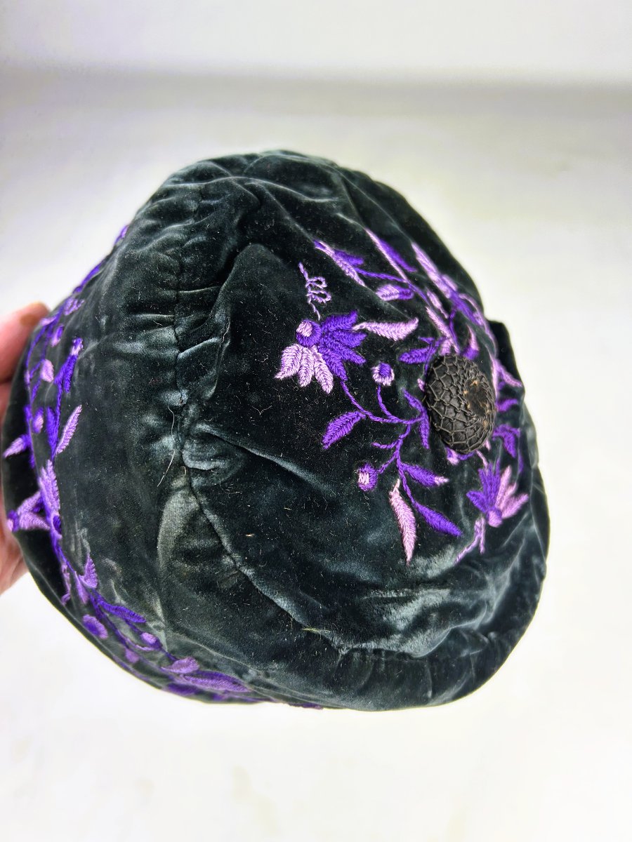 Embroidered Velvet Smoking Cap, Branded In Algiers, Circa 1900-photo-2
