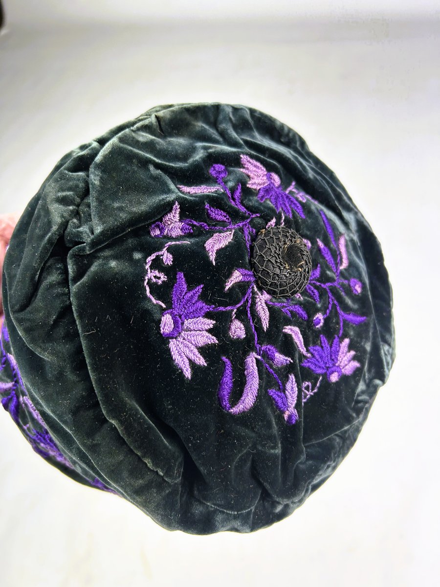 Embroidered Velvet Smoking Cap, Branded In Algiers, Circa 1900-photo-4