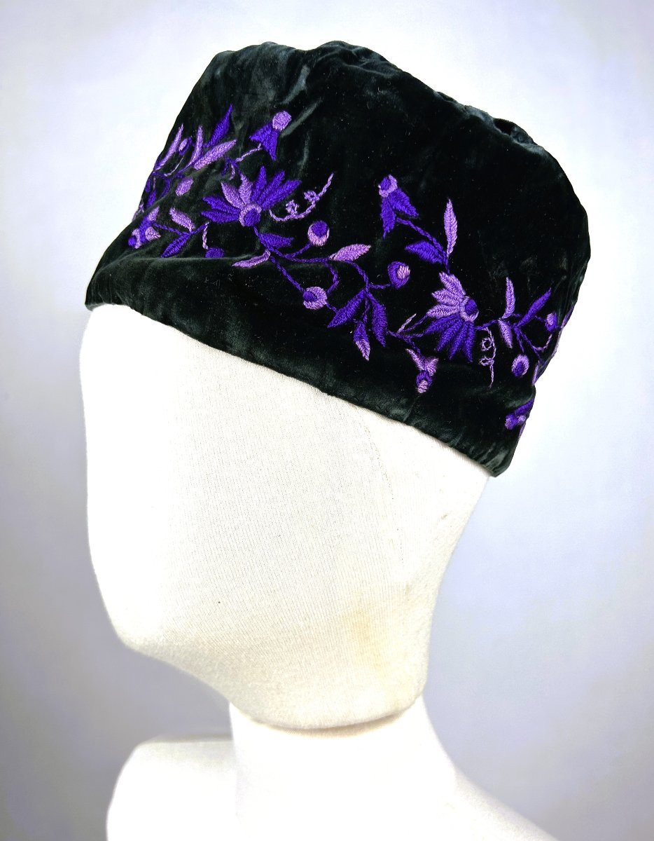 Embroidered Velvet Smoking Cap, Branded In Algiers, Circa 1900-photo-6