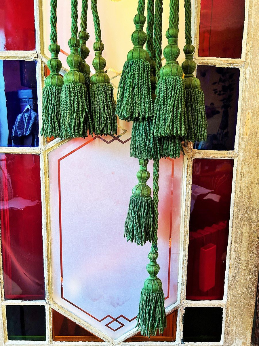 Three Pairs Of Green Wool Trimmed Curtain Tiebacks - Second Empire, Circa 1860-photo-2