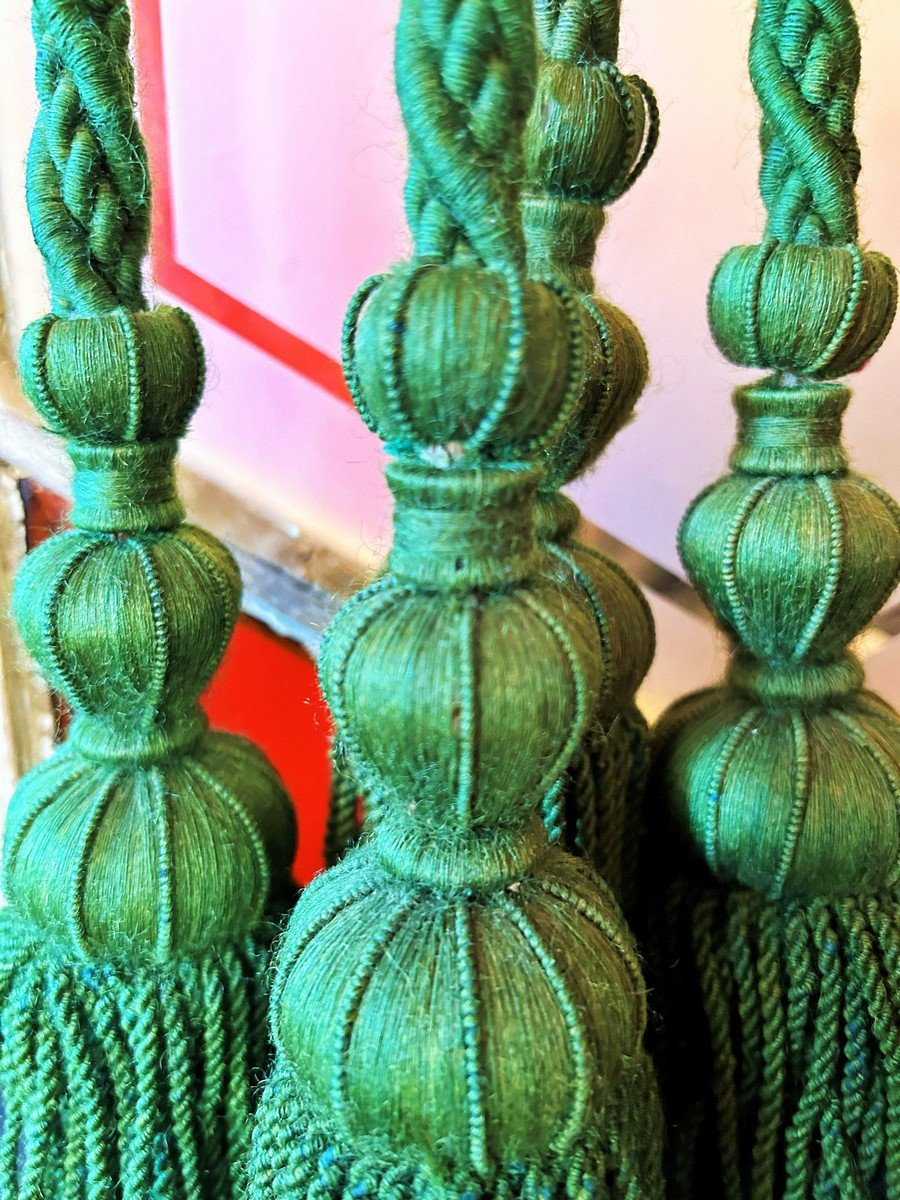 Three Pairs Of Green Wool Trimmed Curtain Tiebacks - Second Empire, Circa 1860-photo-4
